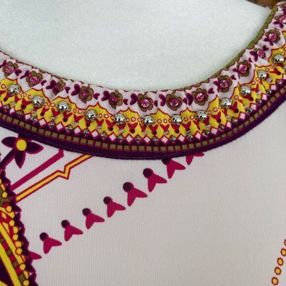 Dress Barn abstract print embellished dress with tie back polyester/spandex sz 4 - Picture 3 of 9